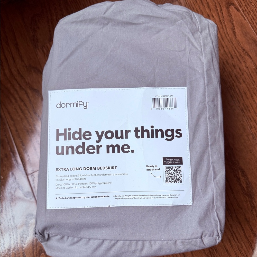Dormify Extra Long Dorm Bedskirt in Gray